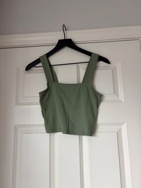 American Eagle Outfitters Olive Ribbed Square Crop Tank